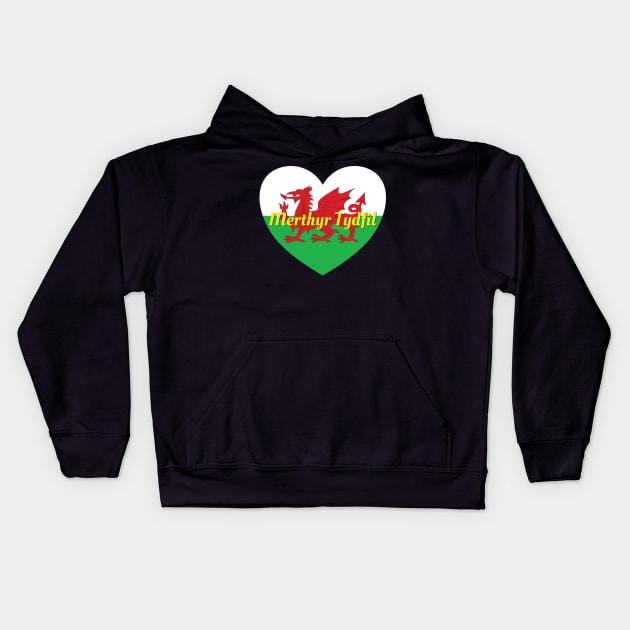 Merthyr Tydfil Wales UK Wales Flag Heart Kids Hoodie by DPattonPD